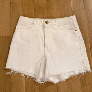 Zara White Jean Shorts with Frayed Hem